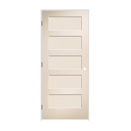 CODEL DOORS 28" x 80" x 1-3/8" Primed 5-Panel Conmore Molded Hollow Core 6-9/16" RH Prehung Door w/Black Hinges 2468MHCCONRH1D6916